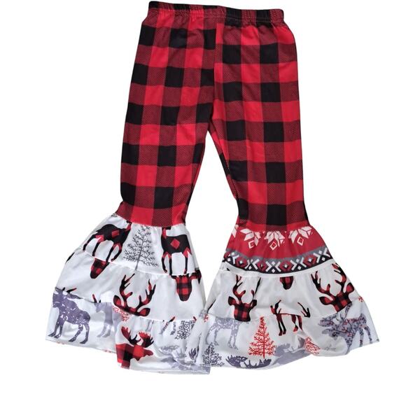 NWT Nordstrom Red Black Buffalo Plaid Reindeer Holiday Pants Outfit Small/Medium - Picture 7 of 10